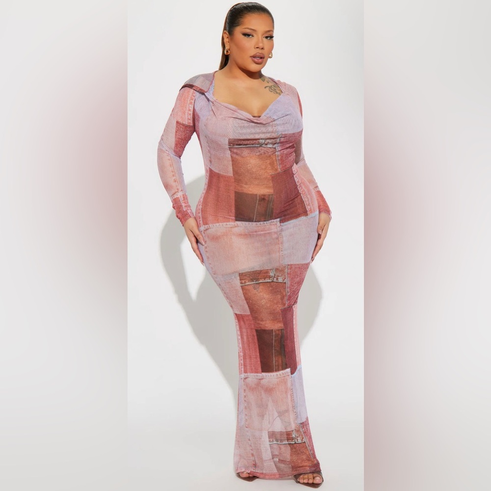 🚫 Sold 🚫 Fashion Nova orange, white and Brown mesh Bodycon Dress